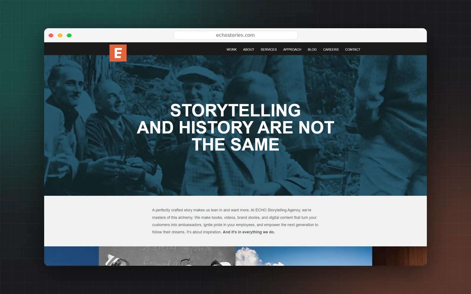 The old Echo Storytelling Agency website before the rebuild