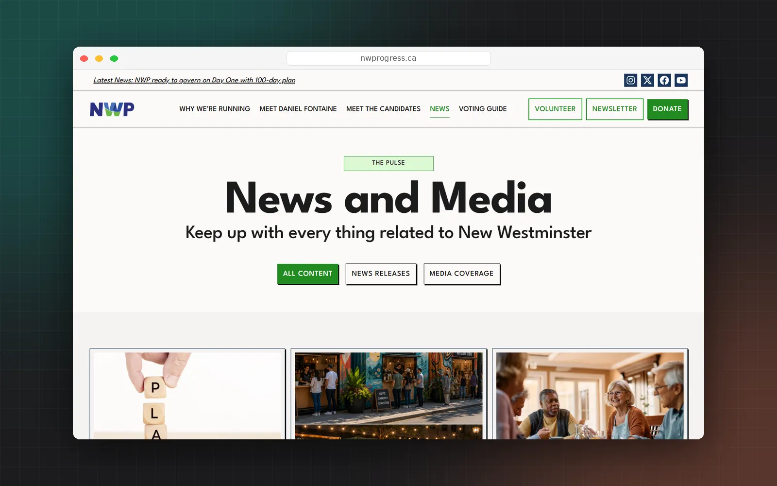 The NWP News and Media page with filters for news releases and media coverage