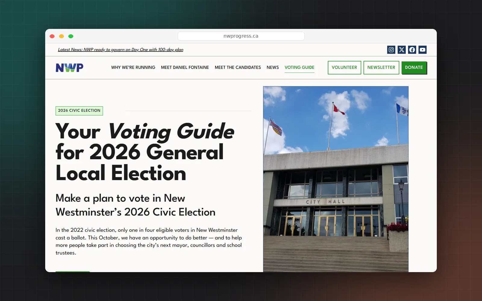 The NWP voting guide page for the 2026 New Westminster civic election